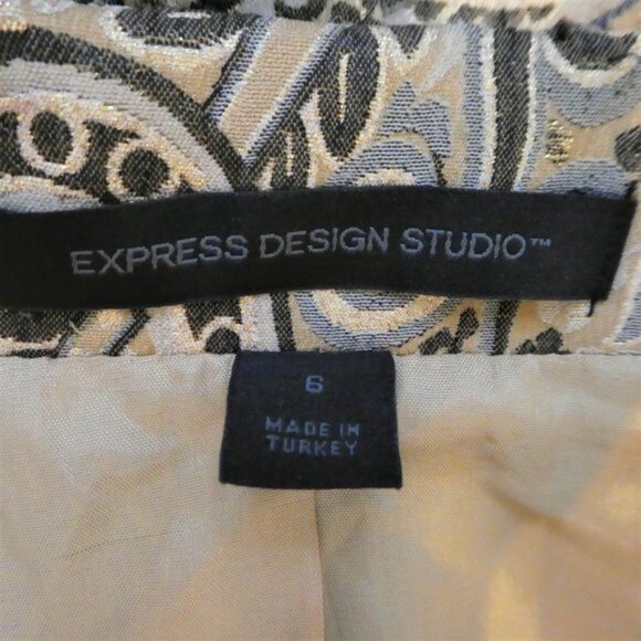 MeTaLLiC Express Design Blazer Double Breasted Brocade Paisley Goldtone 6 - Picture 8 of 9